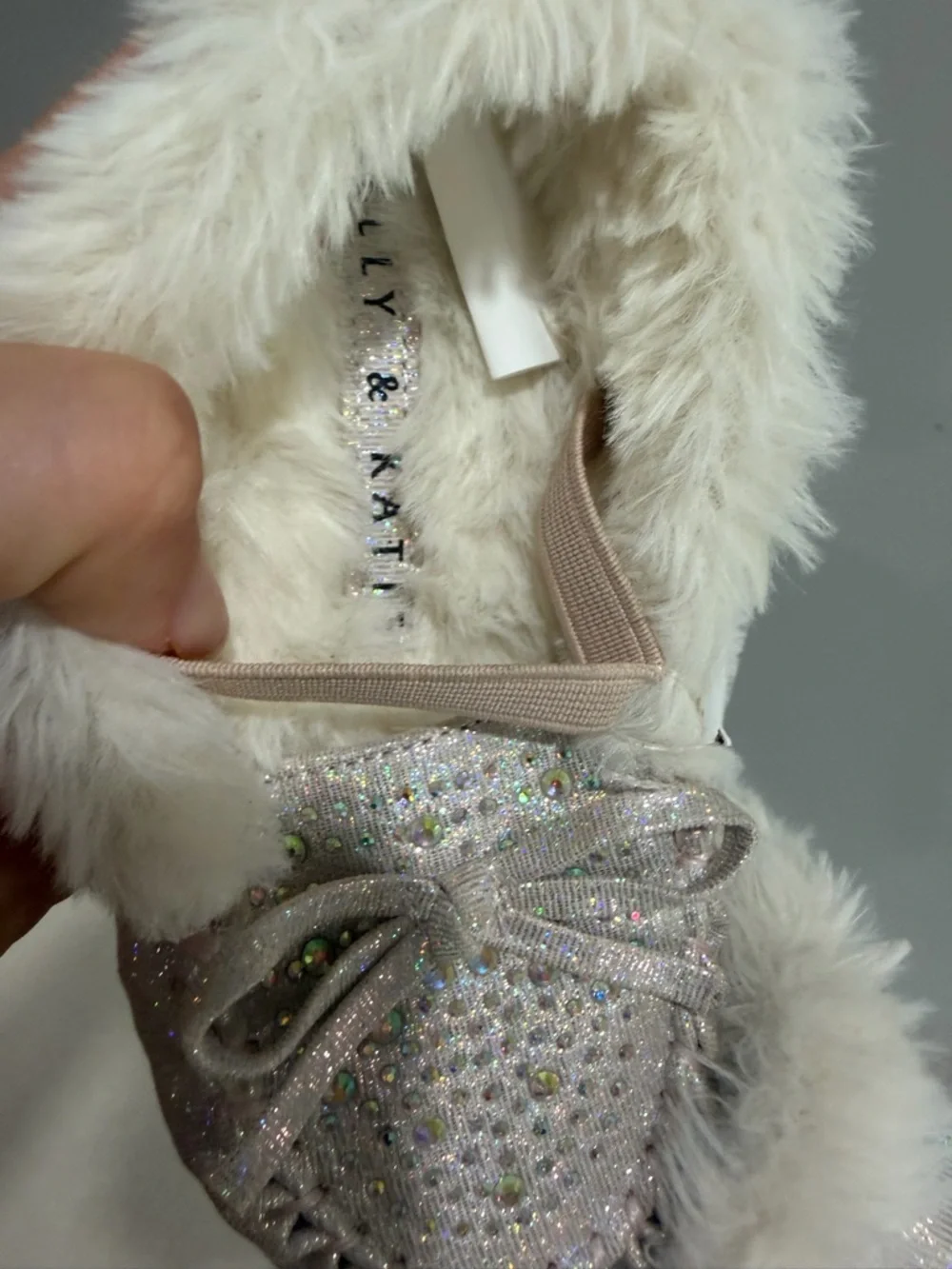 Kelly & Katie Girls Beige Pink Sparkle Faux Fur Moccasin Slippers